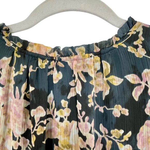 Lauren Conrad Ruffle Sleeve Floral Blouse 2X | Black Pink Romantic Chiffon Top - Picture 9 of 16